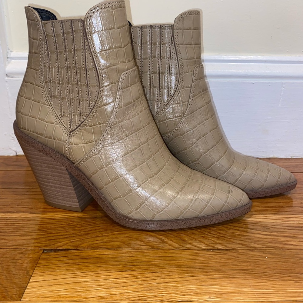 Rebecca Minkoff Cream Color Croc Embossed Pointed Toe Sabana Too Booties